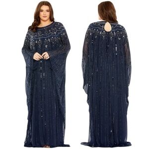 NWT Mac Duggal Navy Embellished Long Sleeve Trapeze Gown Size 22W Style 93875